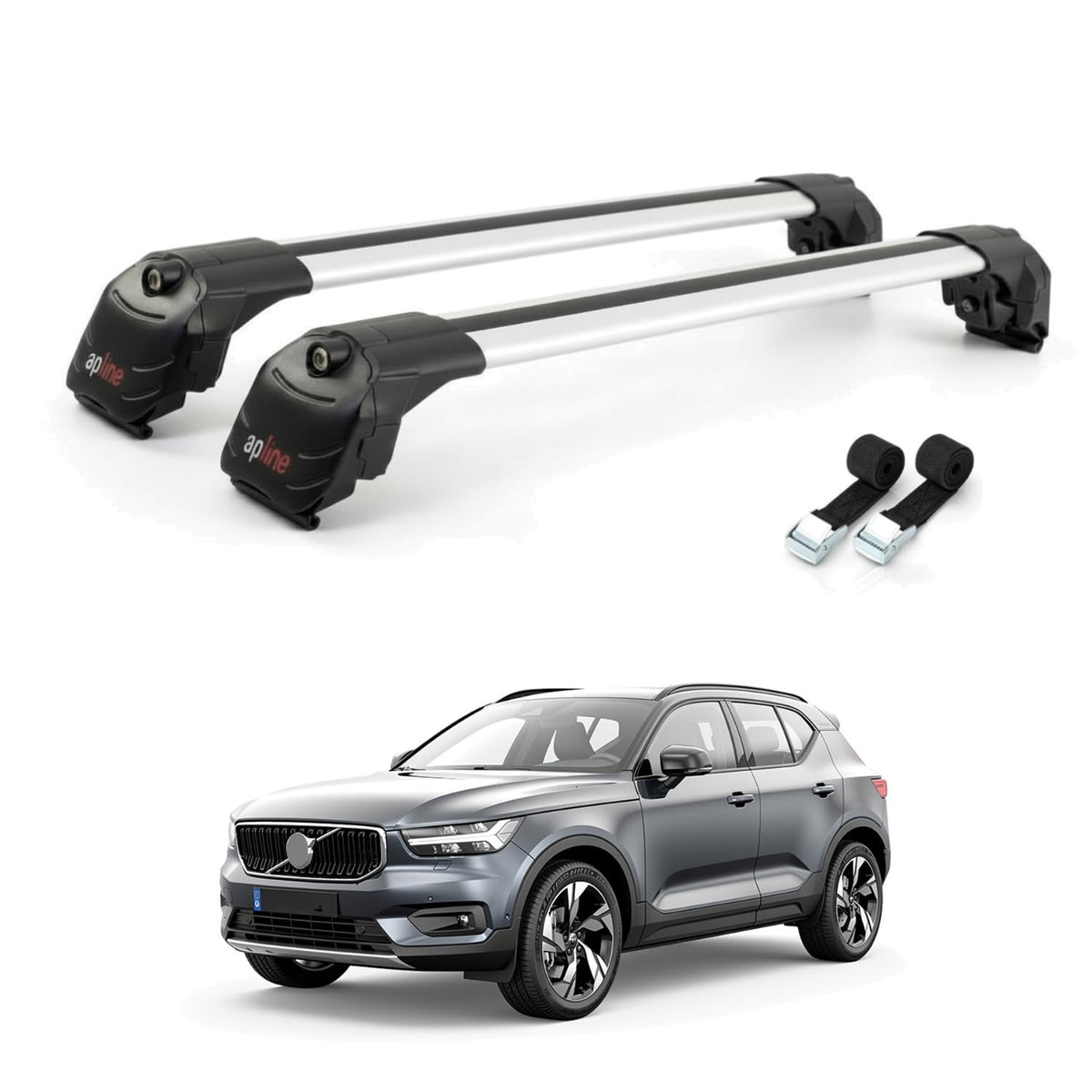 AUTOAXORY Roof Rack Cross Bars Compatible with Volvo XC40 (Hybrid) 2020-2025, Black Aluminium, Fit Flush Roof Rail, 2 Bars with Two Tie Down Straps