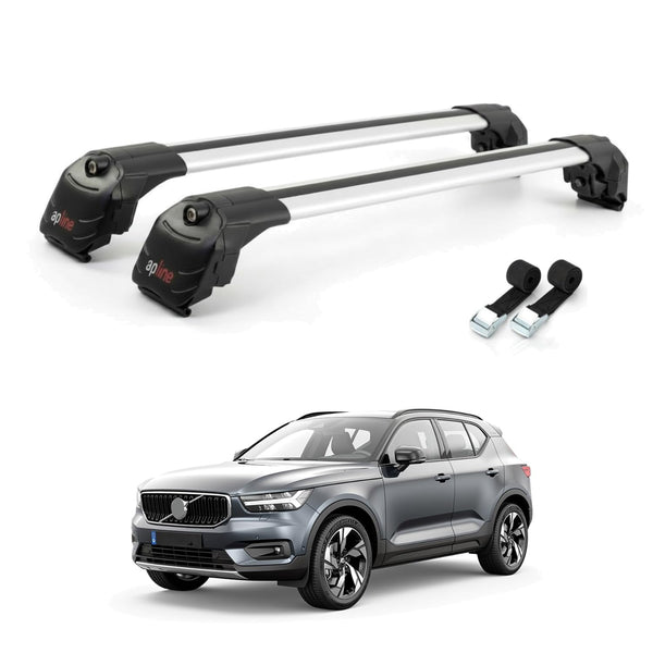 AUTOAXORY Roof Rack Cross Bars Compatible with Volvo XC40 (Hybrid) 2020-2025, Black Aluminium, Fit Flush Roof Rail, 2 Bars with Two Tie Down Straps