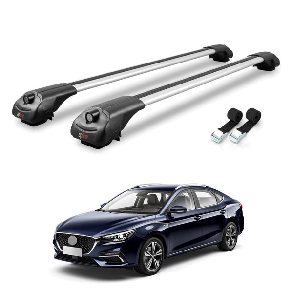 AUTOAXORY Roof Rack Cross Bars Compatible with MG 5 EV 2022-2025, Aluminium, Fit Raised Rail, 2 Bars with Two Tie Down Straps.