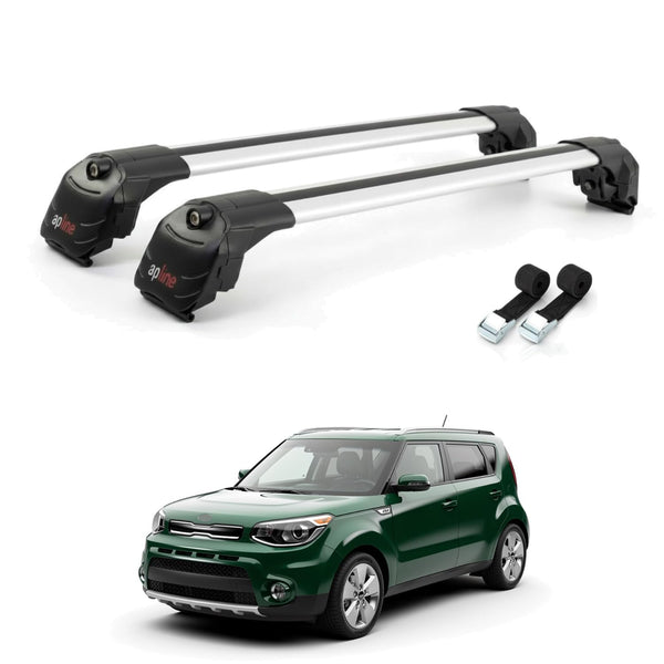AUTOAXORY Roof Rack Cross Bars Compatible with Kia Soul 2 (PS) 2014-2019, For Flush Roof Rail, 2 Bars with Two Tie Down Straps