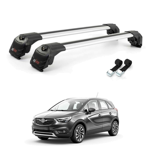 AUTOAXORY Roof Rack Cross Bars Compatible with Opel Crossland X 2017-2020, For Flush Roof Rail, 2 Bars with Two Tie Down Straps