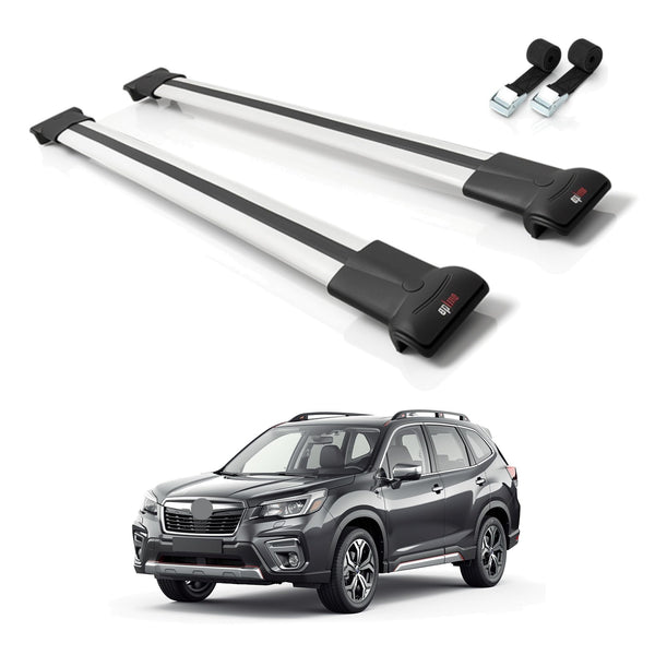 AUTOAXORY Roof Rack Cross Bars Compatible with Subaru Forester 5 (SK) 2019-2024, For Raised Roof Rails, 2 Bars with Two Tie Down Straps