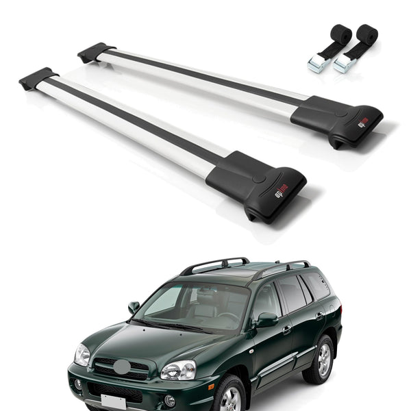 AUTOAXORY Roof Rack Cross Bars Compatible with Hyundai Santa Fe (SM) 2001-2006, For Raised Roof Rails, 2 Bars with Two Tie Down Straps