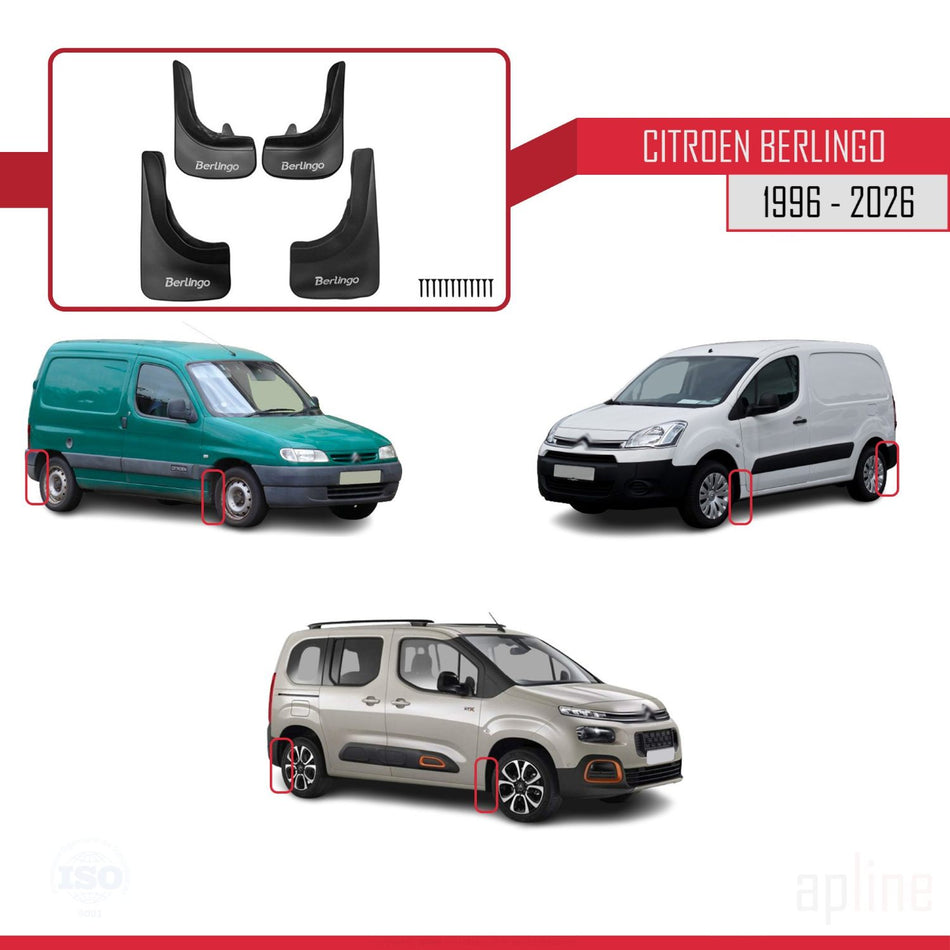 Citroen Berlingo 1996-2026 Mudguards Vehicle Front Rear Set 4 Pcs Black