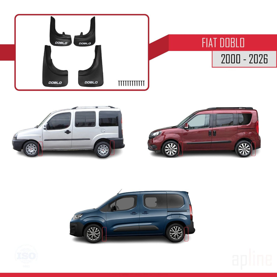 Fiat Doblo 2000-2026 Mudguards Vehicle Front Rear Set 4 Pcs Black