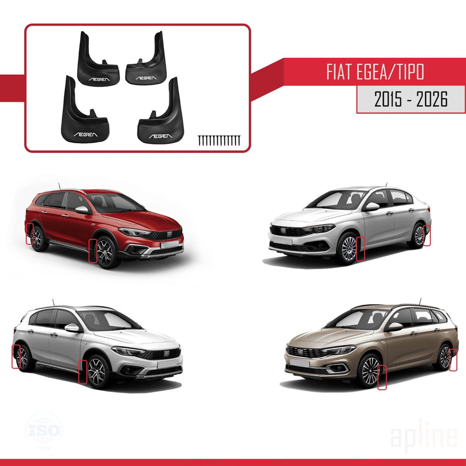 Fiat Egea 2015-2026 Mudguards Vehicle Front Rear Set 4 Pcs Black