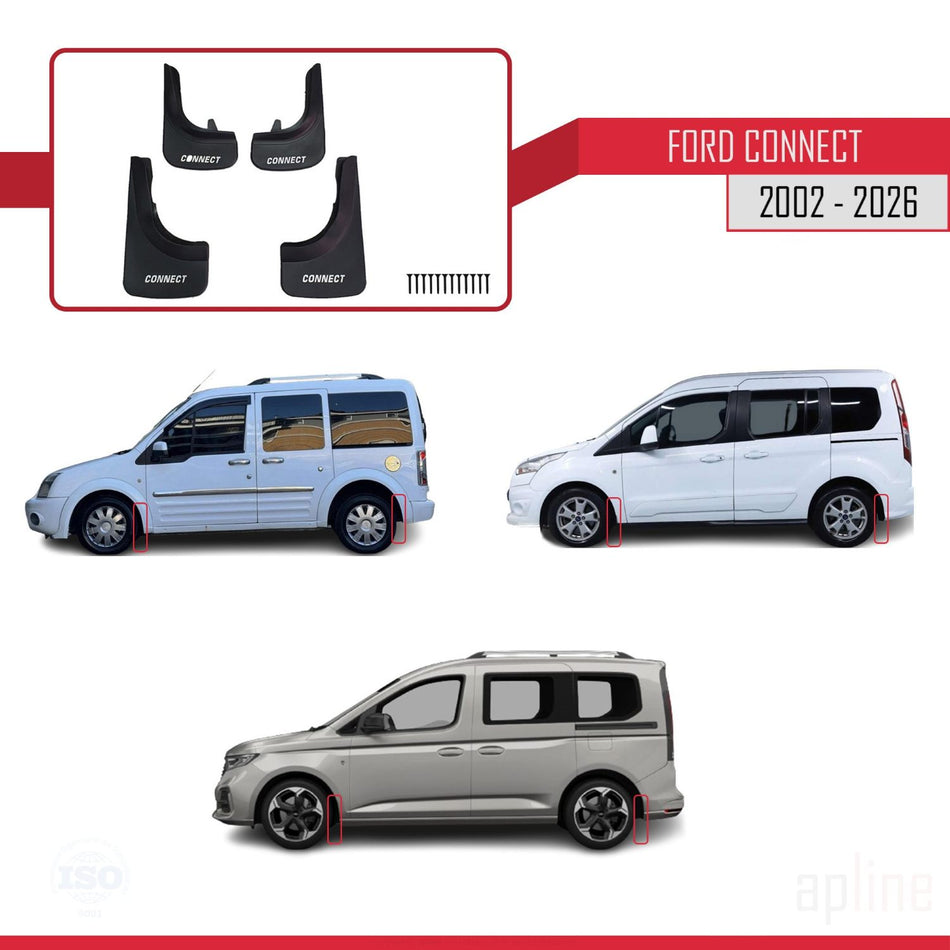 Ford Connect 2002-2026 Mudguards Vehicle Front Rear Set 4 Pcs Black