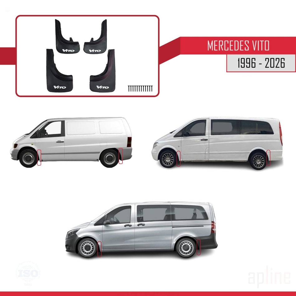 Mercedes Vito 1996-2026 Mudguards Vehicle Front Rear Set 4 Pcs Black