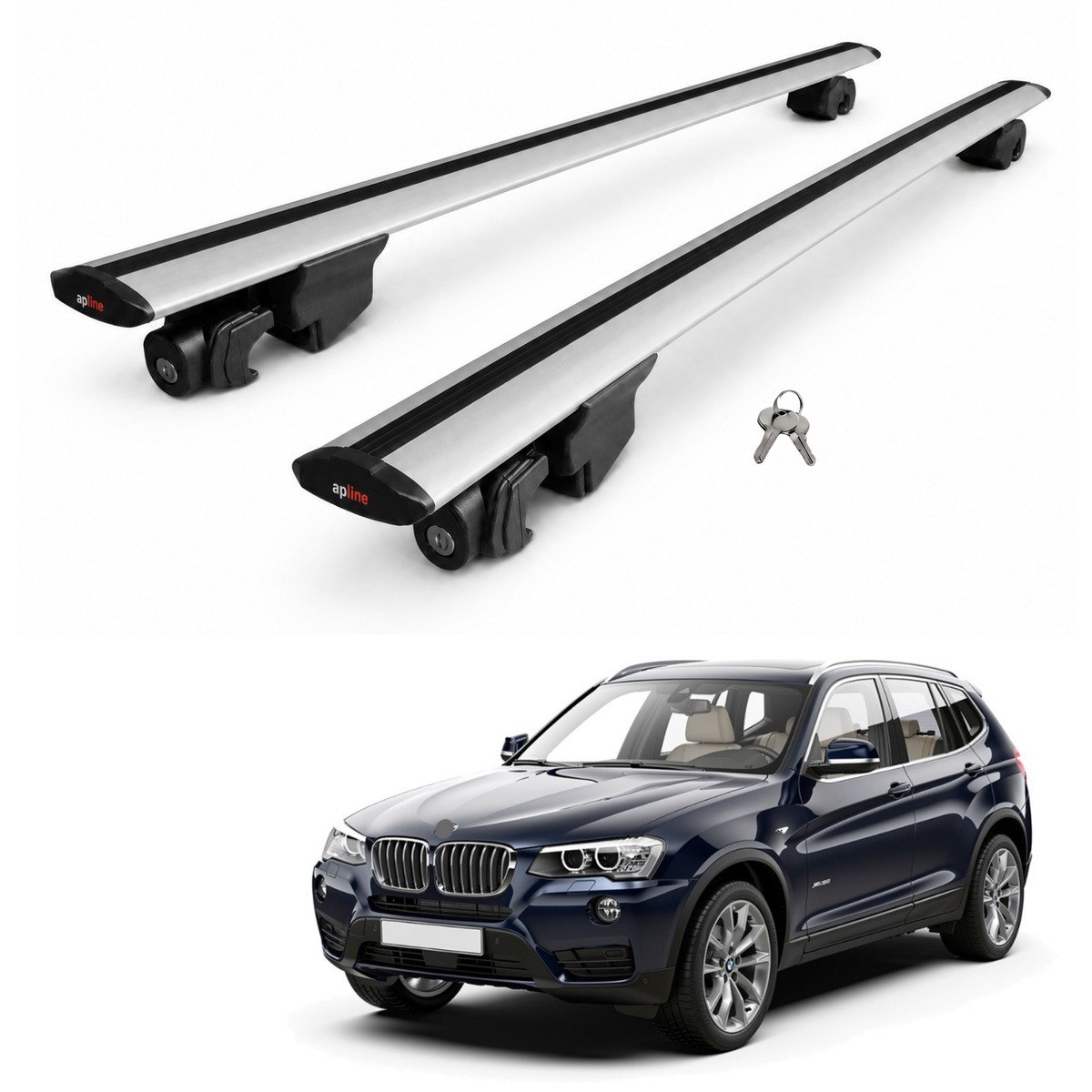 AUTOAXORY Roof Rack Bars Compatible with BMW X3 (F25) 2011-2017, Flush Rail Fit, Lockable Aluminium Cross Bars, Silver, 2 Bars