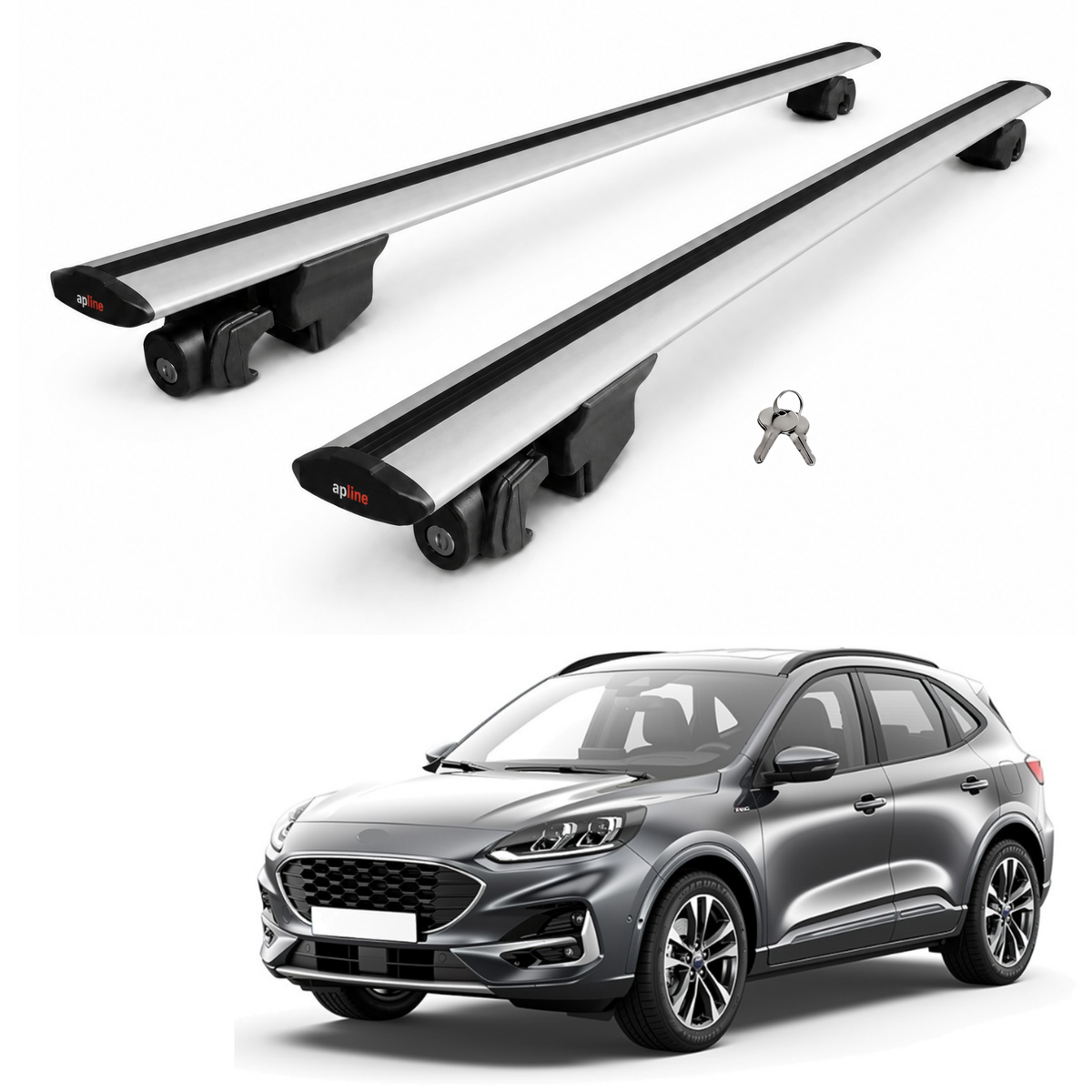 AUTOAXORY Roof Rack Bars Compatible with Ford Kuga 3 (CX482) 2020-2025, Flush Rail Fit, Lockable Aluminium Cross Bars, Silver, 2 Bars