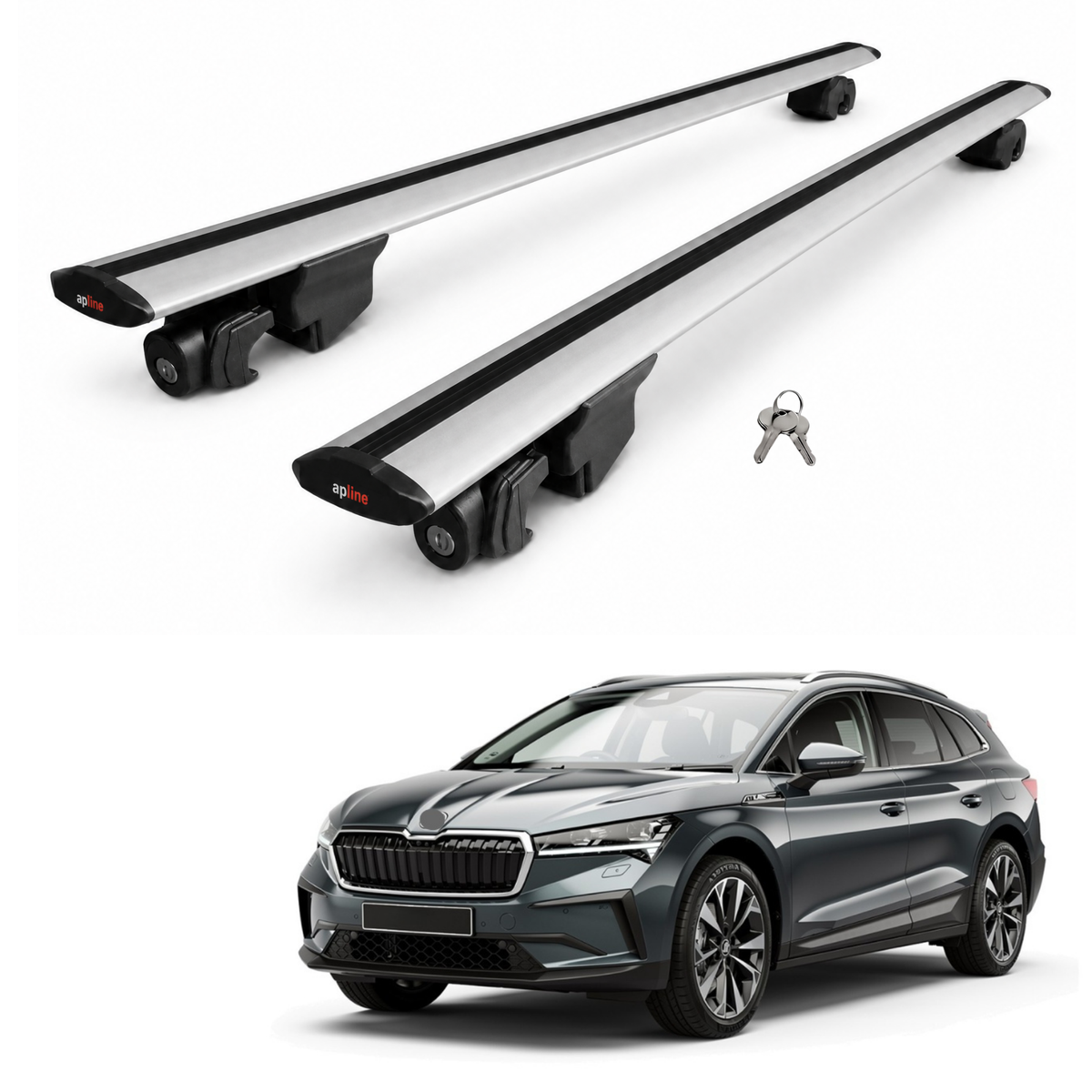 AUTOAXORY Roof Rack Bars Compatible with Skoda Enyaq 2021-2025, Flush Rail Fit, Lockable Aluminium Cross Bars, Silver, 2 Bars