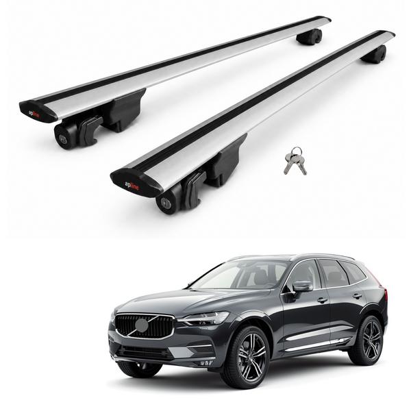 AUTOAXORY Roof Rack Bars Compatible with Volvo XC60 II 2017-2025, Flush Rail Fit, Lockable Aluminium Cross Bars, Silver, 2 Bars