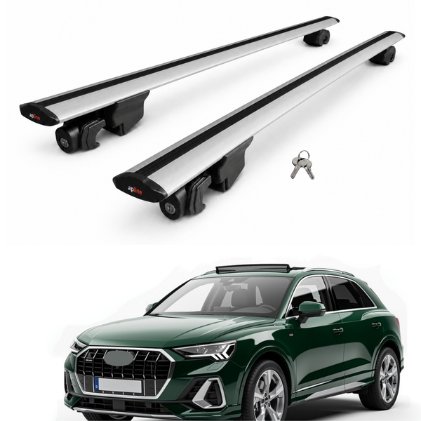 AUTOAXORY Roof Rack Bars Compatible with Audi Q3 (F3) 2019-2025, Flush Rail Fit, Lockable Aluminium Cross Bars, Silver, 2 Bars