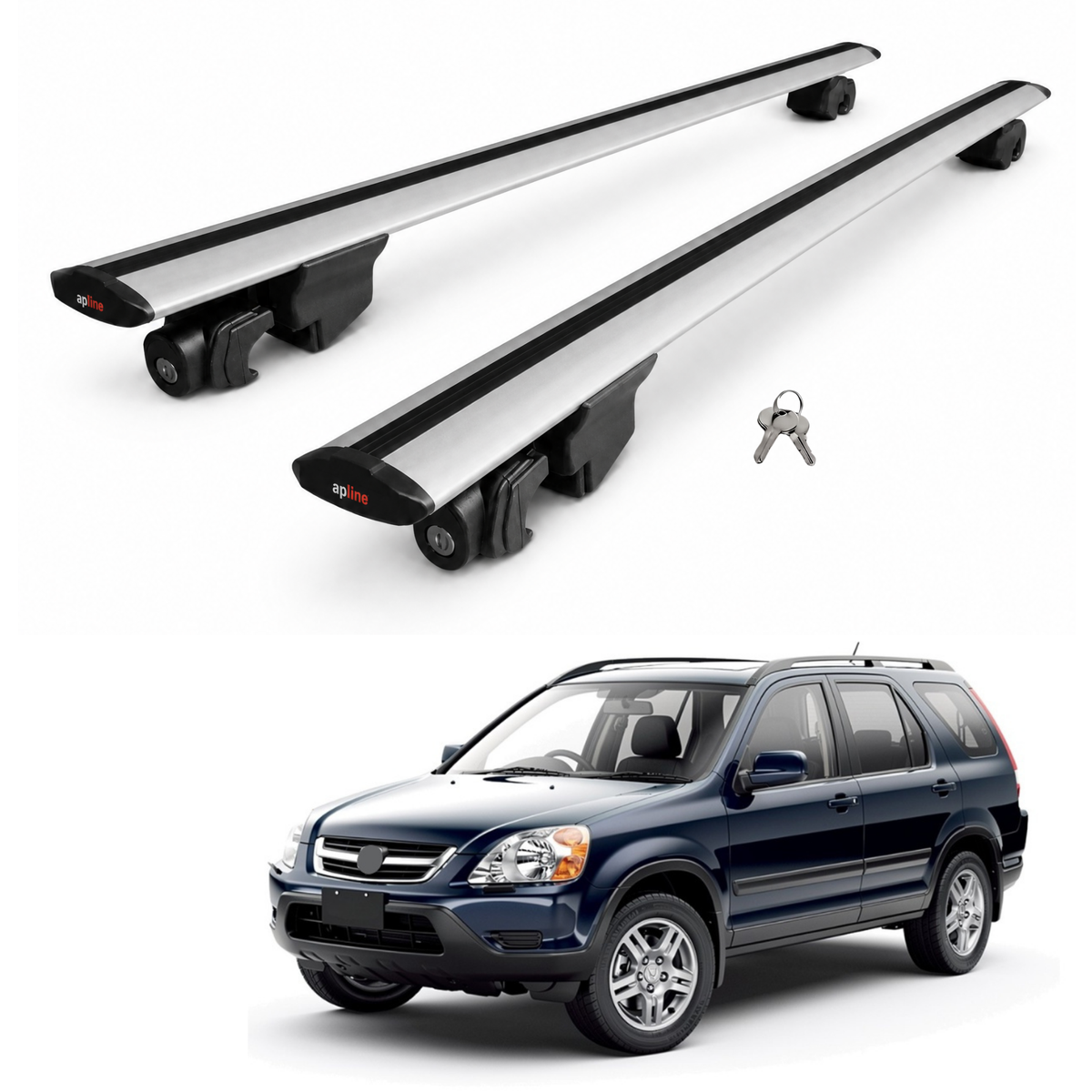 AUTOAXORY Roof Rack Bars Compatible with Honda CR-V 2 2002-2006, Flush Rail Fit, Lockable Aluminium Cross Bars, Silver, 2 Bars