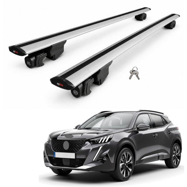AUTOAXORY Roof Rack Bars Compatible with Peugeot 2008 II (P24) 2020-2025, Flush Rail Fit, Lockable Aluminium Cross Bars, Silver, 2 Bars