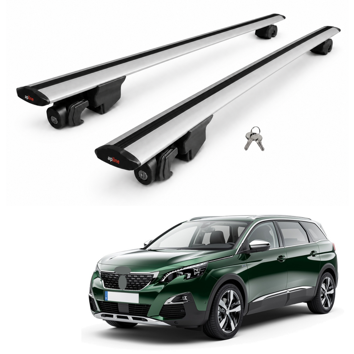 AUTOAXORY Roof Rack Bars Compatible with Peugeot 5008 II (P87) 2017-2024, Flush Rail Fit, Lockable Aluminium Cross Bars, Silver, 2 Bars