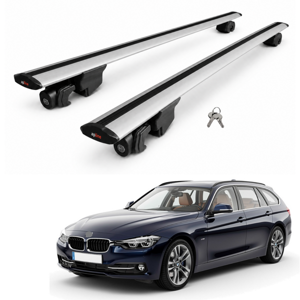 AUTOAXORY Roof Rack Bars Compatible with BMW 3 Series (F31) Touring 2012-2019, Flush Rail Fit, Lockable Aluminium Cross Bars, Silver, 2 Bars