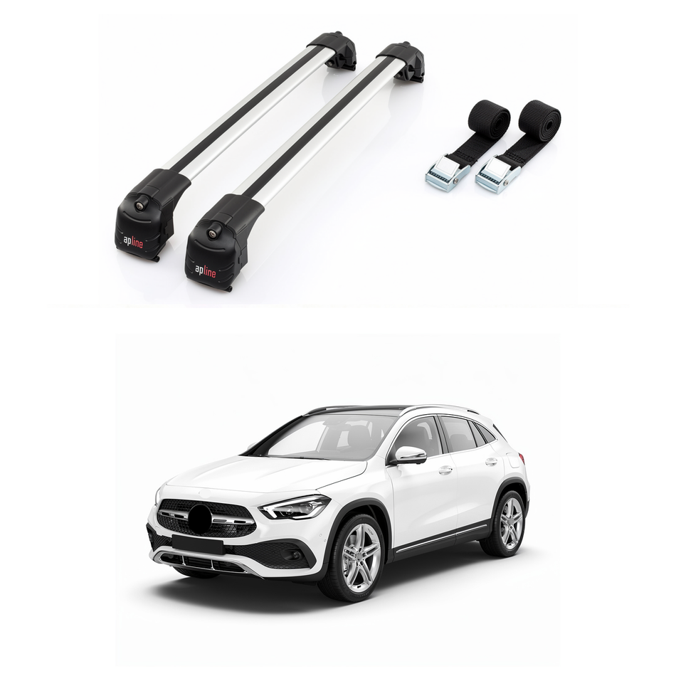 Roof Rack Cross Bars Compatible with Mercedes GLA Class 2 (H247) 2020-2025, For Flush Roof Rail, Grey, 2 Bars with Two Tie Down Straps
