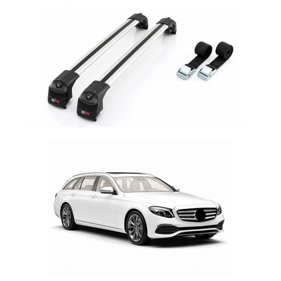 Roof Rack Cross Bars Compatible with Mercedes E-Class Estate 2024-2025, For Flush Roof Rail, Grey, 2 Bars with Two Tie Down Straps