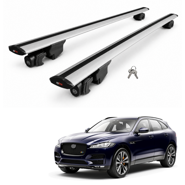 AUTOAXORY Roof Rack Bars Compatible with Jaguar F-Pace (X761) 2016-2025, Flush Rail Fit, Lockable Aluminium Cross Bars, Silver, 2 Bars
