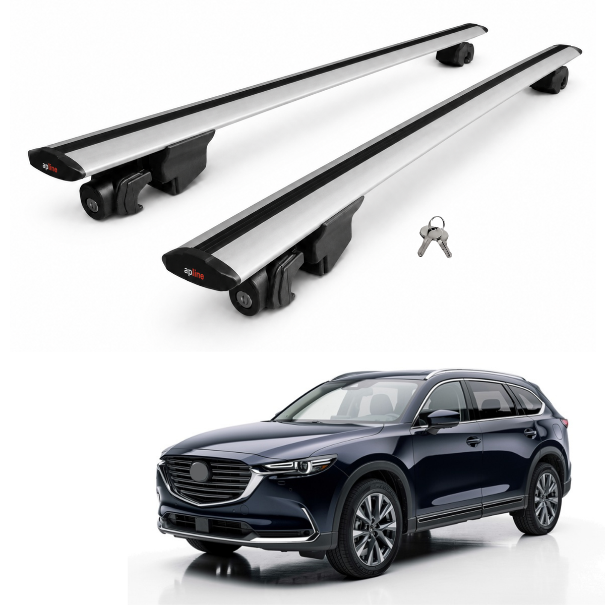 AUTOAXORY Roof Rack Bars Compatible with Mazda CX-80 2024-2025, Flush Rail Fit, Lockable Aluminium Cross Bars, Silver, 2 Bars