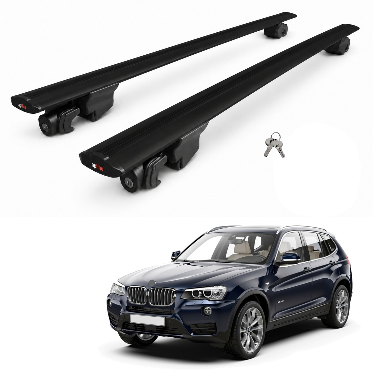 AUTOAXORY Roof Rack Bars Compatible with BMW X3 (F25) 2011-2017, Flush Rail Fit, Lockable Aluminium Cross Bars, Black, 2 Bars