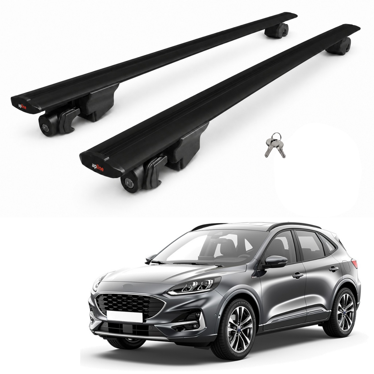 AUTOAXORY Roof Rack Bars Compatible with Ford Kuga 3 (CX482) 2020-2025, Flush Rail Fit, Lockable Aluminium Cross Bars, Black, 2 Bars