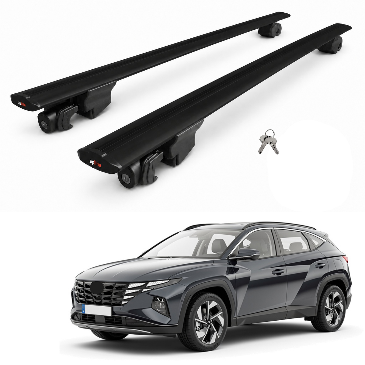 AUTOAXORY Roof Rack Bars Compatible with Hyundai Tucson 4 (NX4) 2022-2025, Flush Rail Fit, Lockable Aluminium Cross Bars, Black, 2 Bars