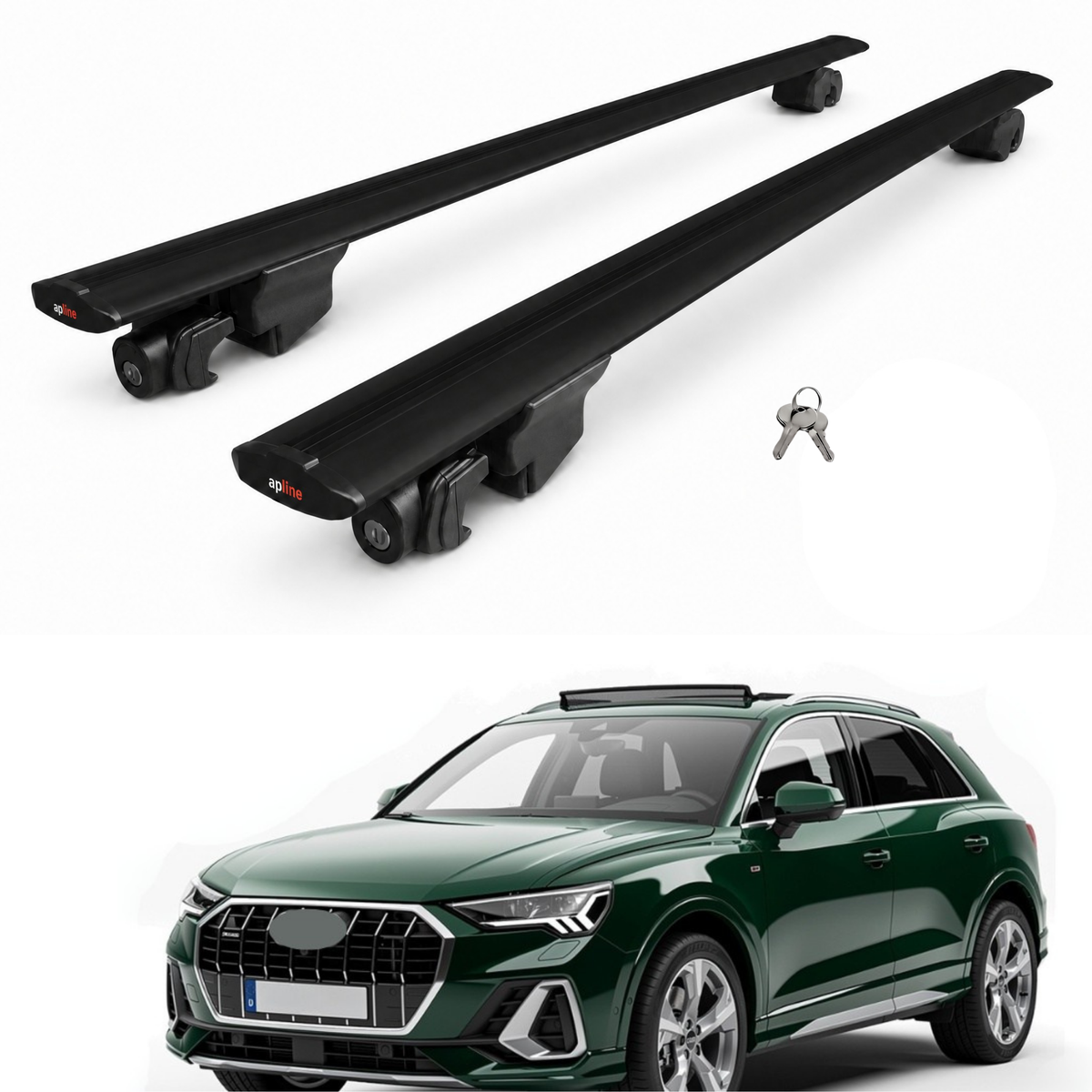 AUTOAXORY Roof Rack Bars Compatible with Audi Q3 (F3) 2019-2025, Flush Rail Fit, Lockable Aluminium Cross Bars, Black, 2 Bars