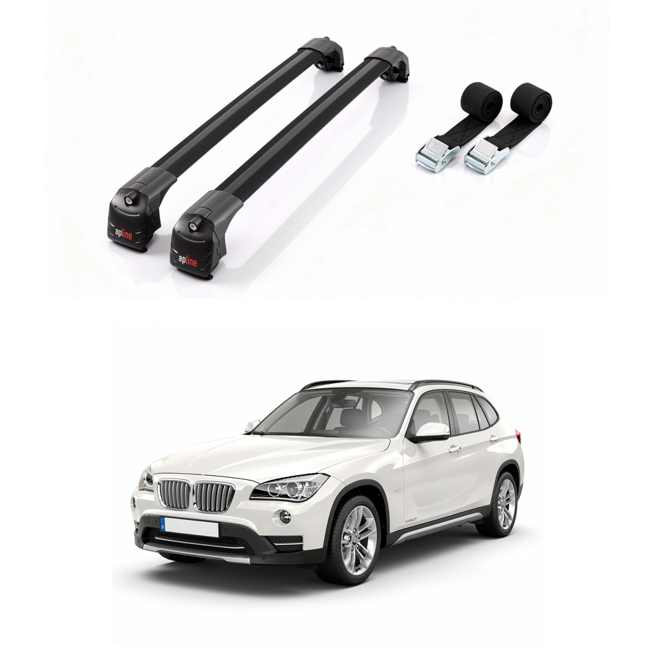 Roof Rack Cross Bars for Audi Q7 (4M) 2016-2025, Black Aluminium, Fit Flush Roof Rail, 2 Bars with Two Tie Down Straps