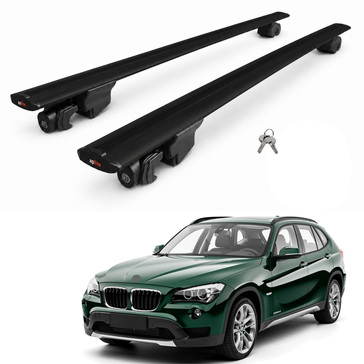 AUTOAXORY Roof Rack Bars Compatible with BMW X1 (E84) 2010-2015, Flush Rail Fit, Lockable Aluminium Cross Bars, Black, 2 Bars