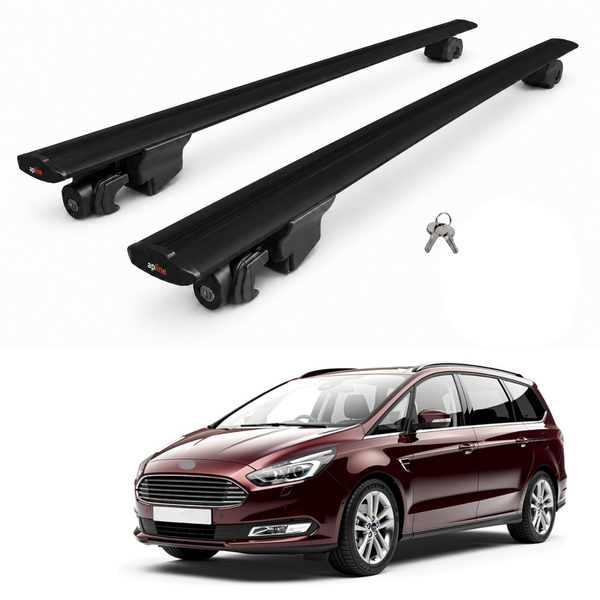 AUTOAXORY Roof Rack Bars Compatible with Ford Galaxy 2 (CD390) 2015-2022, Flush Rail Fit, Lockable Aluminium Cross Bars, Black, 2 Bars