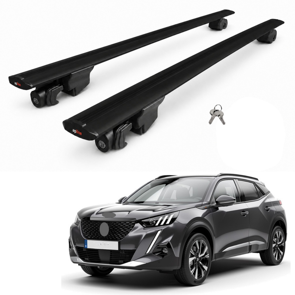 AUTOAXORY Roof Rack Bars Compatible with Peugeot 2008 II (P24) 2020-2025, Flush Rail Fit, Lockable Aluminium Cross Bars, Black, 2 Bars