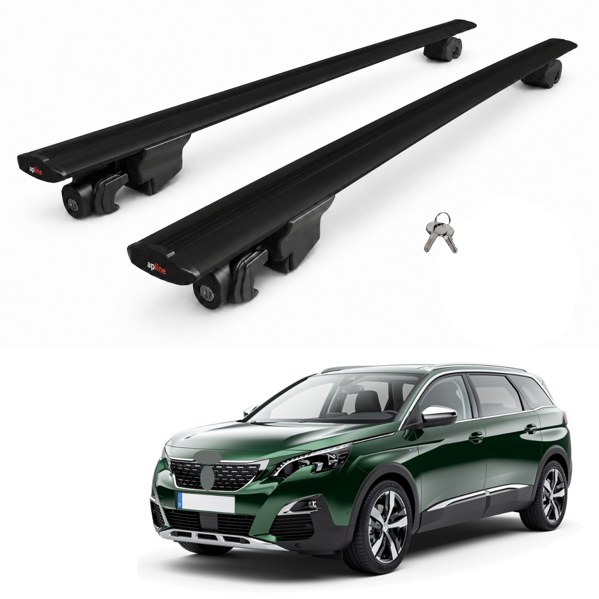 AUTOAXORY Roof Rack Bars Compatible with Peugeot 5008 II (P87) 2017-2024, Flush Rail Fit, Lockable Aluminium Cross Bars, Black, 2 Bars