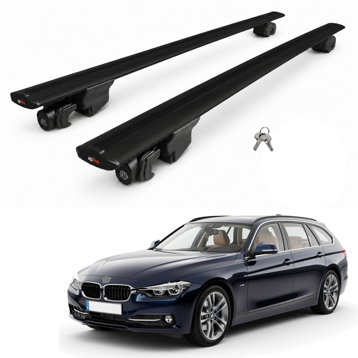 AUTOAXORY Roof Rack Bars Compatible with BMW 3 Series (F31) Touring 2012-2019, Flush Rail Fit, Lockable Aluminium Cross Bars, Black, 2 Bars