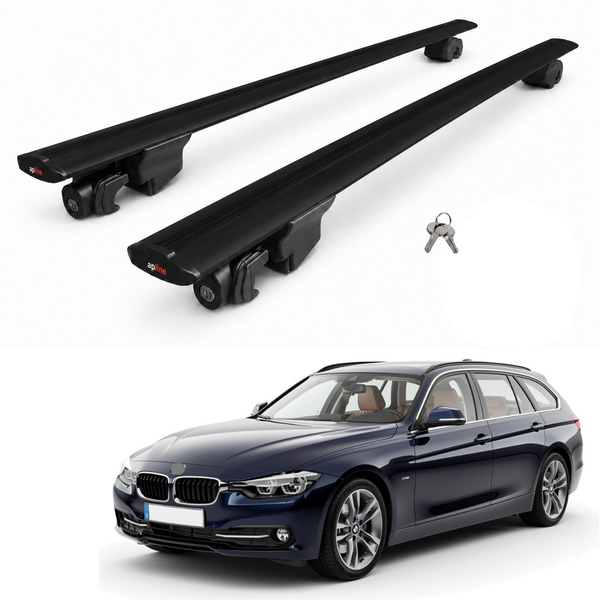 AUTOAXORY Roof Rack Bars Compatible with BMW 3 Series (F31) Touring 2012-2019, Flush Rail Fit, Lockable Aluminium Cross Bars, Black, 2 Bars