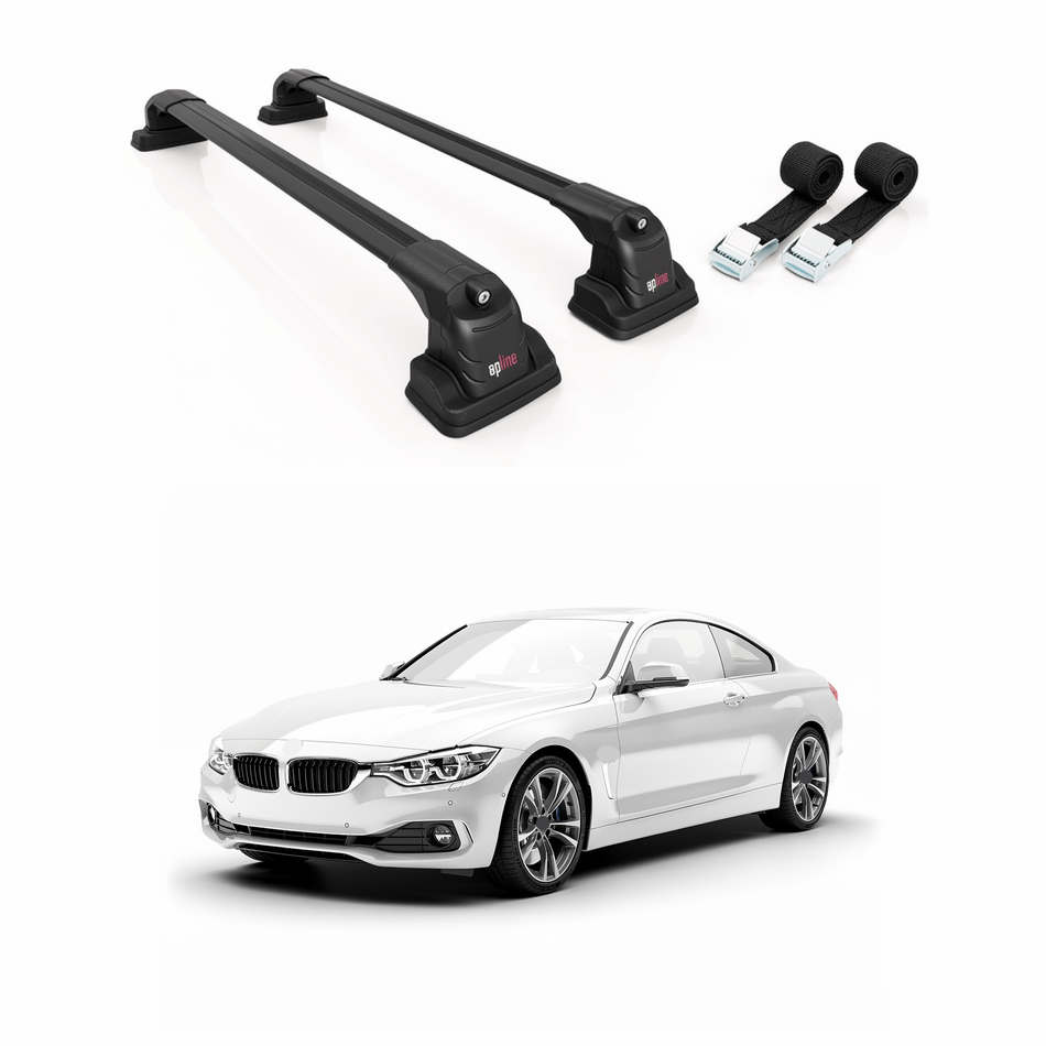 Roof Rack Cross Bars for BMW 4 Series (F32) 2014-2020, Black Aluminium, Fit Fix Point Roof Rail, 2 Bars with Two Tie Down Straps