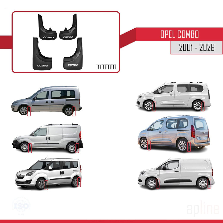 Opel Combo 2001-2026 Mudguards Vehicle Front Rear Set 4 Pcs Black