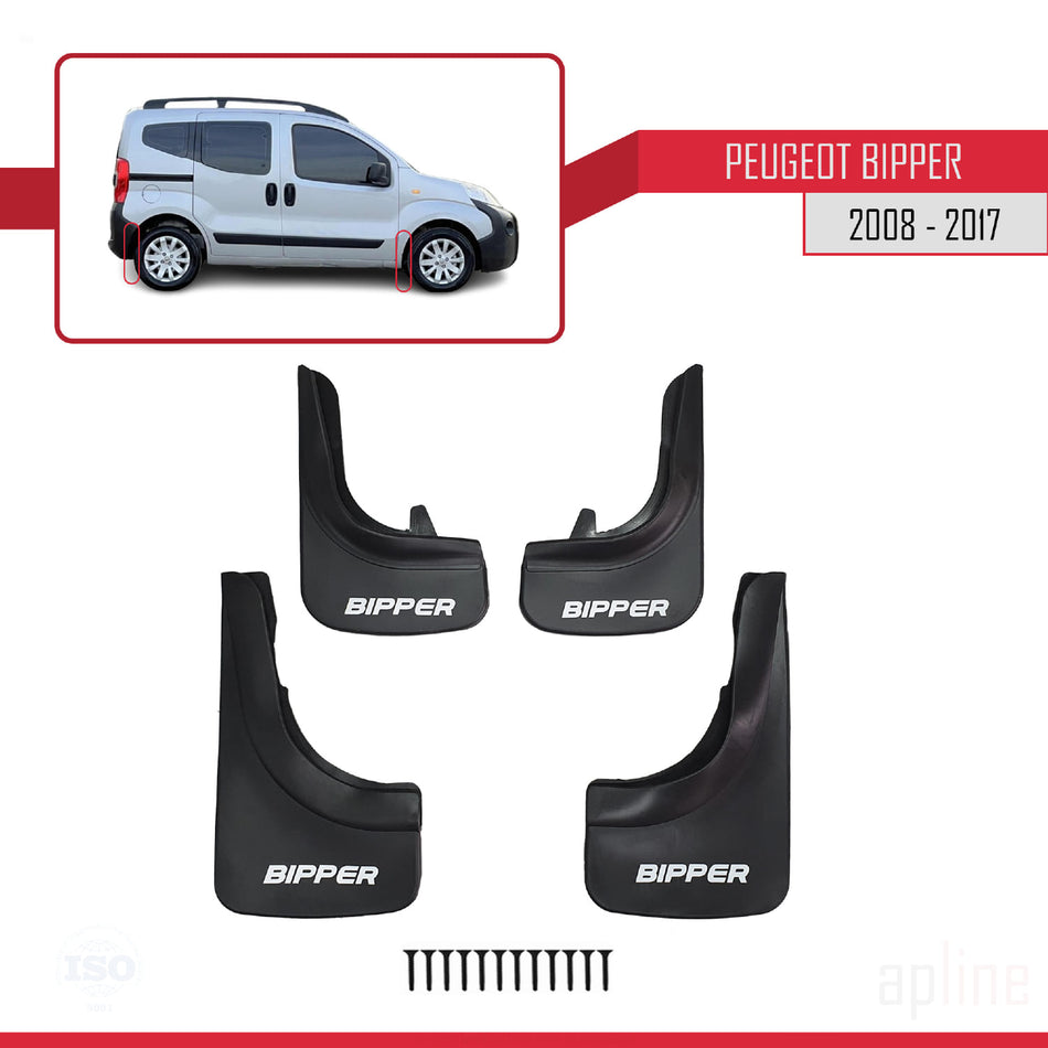 Peugeot Bipper 2008-2017 Mudguards Vehicle Front Rear Set 4 Pcs Black