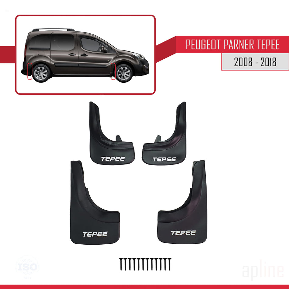 Peugeot Partner 2 Tepee 2008-2018 Mudguards Vehicle Front Rear Set 4 Pcs Black