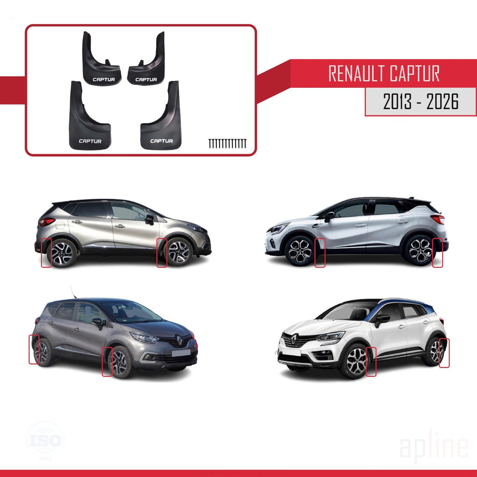 Renault Captur (J87) 2013-2026 Mudguards Vehicle Front Rear Set 4 Pcs Black