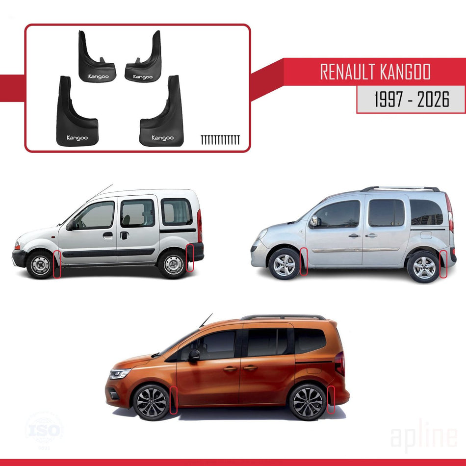 Renault Kangoo 1997-2026 Mudguards Vehicle Front Rear Set 4 Pcs Black