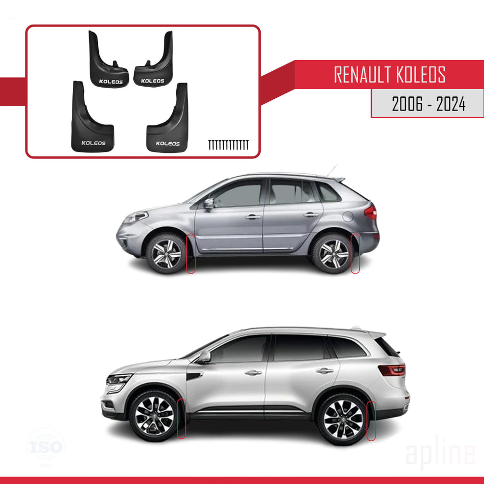 Renault Koleos 2007-2024 Mudguards Vehicle Front Rear Set 4 Pcs Black