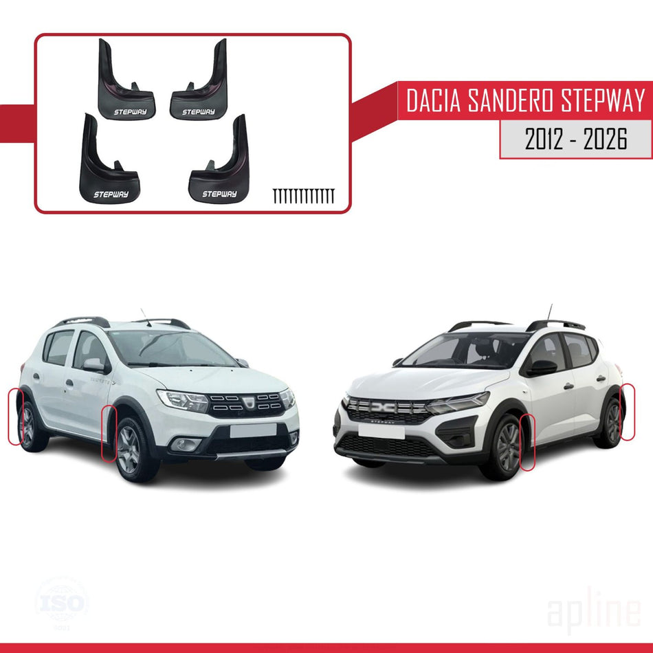 Dacia Sandero Stepway 2012-2026 Mudguards Vehicle Front Rear Set 4 Pcs Black