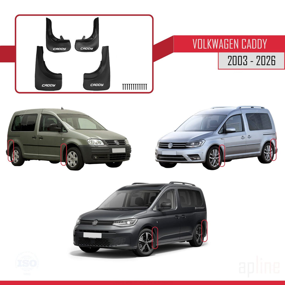 Volkswagen Caddy 2003-2026 Mudguards Vehicle Front Rear Set 4 Pcs Black