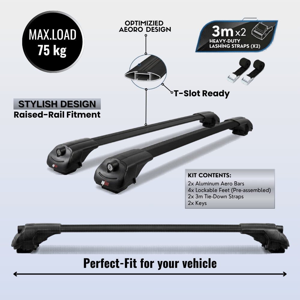 Roof Bars Compatible with Honda CR-V 1997-2001, Black, 2 Bars with Straps