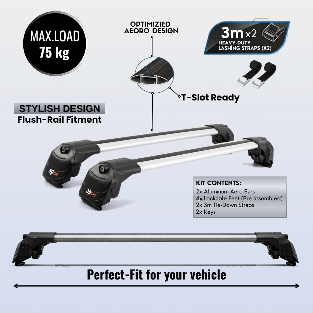 Roof Bars Compatible with Audi A6 (C6) Avant 2005-2011, Grey, 2 Bars with Straps