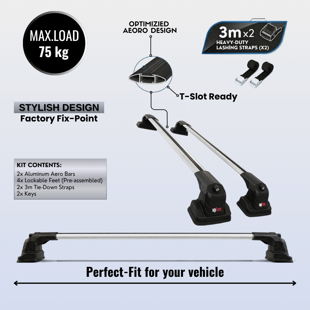 Roof Bars Compatible with Citroen Nemo 2008-2019, Grey, 2 Bars with Straps