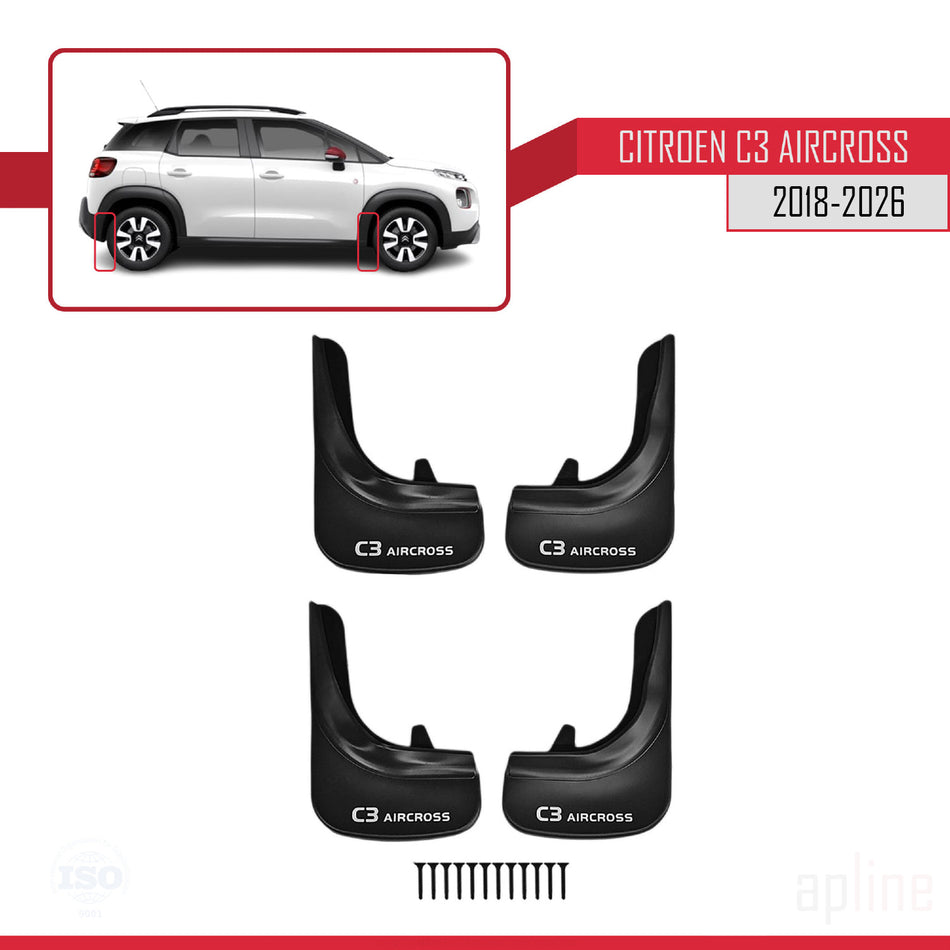 Citroen C3 Aircross (A88) 2018-2026 Mudguards Vehicle Front Rear Set 4 Pcs Black