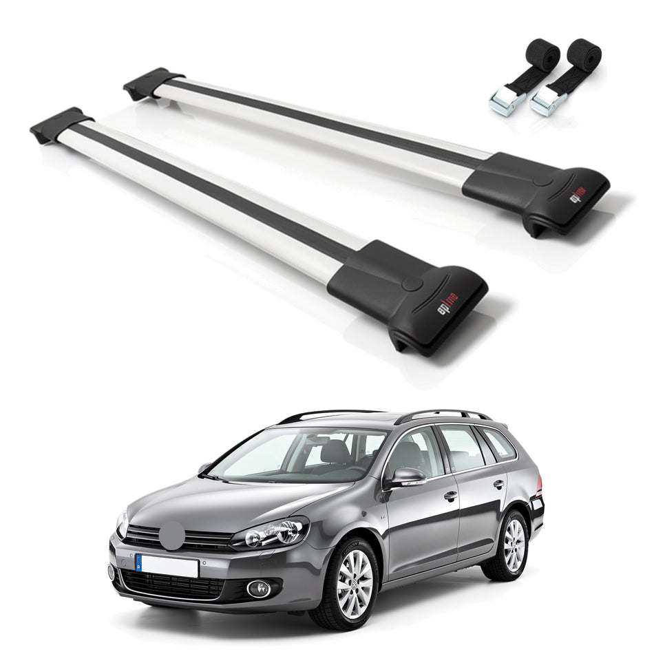Roof Bars Compatible with VW Golf Mk6 Wagon 2010-2014, Grey, 2 Bars with Straps